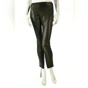 MUUBAA Black Lambskin Leather Cropped Side Zip Moto Pants 4US